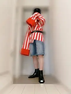 r.shemiste 赤白ストライプシャツ 変形シャツ