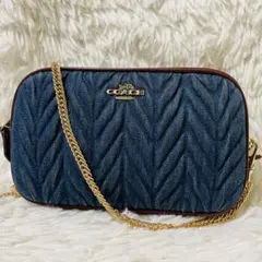 【美品】COACH コーチ　ショルダーバッグ　カメラバッグ　デニム　レザー