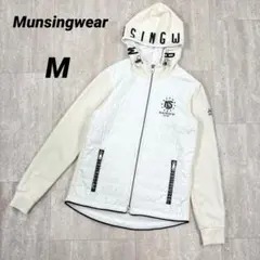 【マンシングウェア】ジャケット　フード　Mサイズ　クリーム色× 白　ダブルジップ