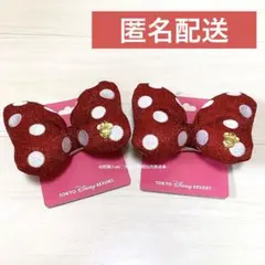 【大】ミニー 水玉 ヘアゴム 2個セット ディズニー 赤 髪ゴム 40周年