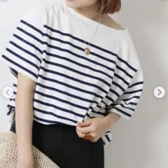 スピックアンドスパン ボーダーカットソー フリーサイズ 半袖 Tシャツ ネイビーのサムネイル
