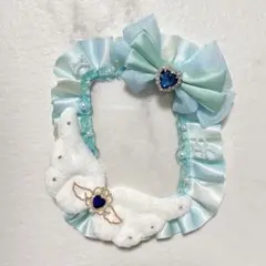 硬質ケース　ハンドメイド　リボン　天使の羽　水色　ブルー
