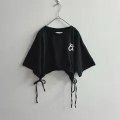 Chico チコ ショート丈 Tシャツ サイドリボン 黒 刺繍 ゆったりFREEのサムネイル