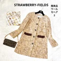 温暖色❤ストロベリーフィールド ツイード リボン ノーカラー コート M
