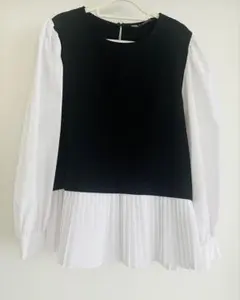 ZARA プリーツデザイン 異素材　長袖トップス S