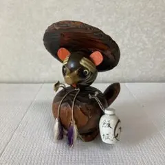 TS19 【昭和レトロ】木彫り 福たぬき 置物 笠たぬき 酒徳利 縁起物 飾物