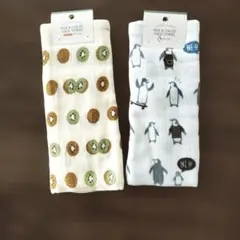新品！パイル＆ガーゼ キウイとペンギンのフェイスタオル2枚セットのサムネイル