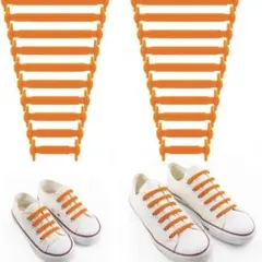 結ばない靴紐❗️オレンジ、ゴム製、スニーカー、伸びる靴紐、ほどけない、簡単