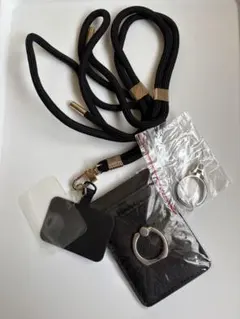 スマホストラップ＆スマホリング スマホショルダー ネックストラップ 黒