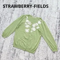 ストロベリーフィールズ 7分袖 カーディガン 黄緑 花柄刺繍 薄手 羽織 レースのサムネイル
