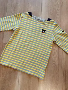 ダブルB イエロー　グレー　ボーダー　ロンT 重ね着風　長袖140 日本製