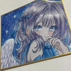 手描きイラスト ミニ色紙 ブルー 天使 女の子 オリジナルのサムネイル