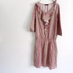 earth music & ecology フリル付き花柄ワンピース 5部丈