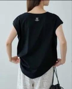pual ce cin汗シミ防止ワンポイントロゴフレンチスリーブTブラックのサムネイル