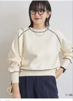 coen 配色ステッチスウェットライクニット