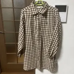 ブラウンチェック長袖シャツチュニックM未使用