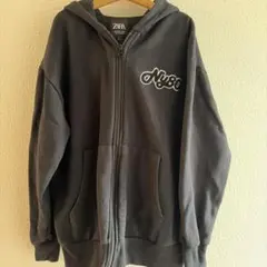 ZARA ダークグレー パーカー Ny80刺繍