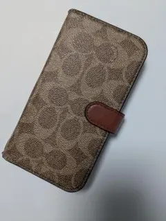 COACH 手帳型レザーケース ブラウン iphone14 (ジャンク品)す