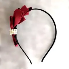 リボン パール カチューシャ ボルドーのサムネイル