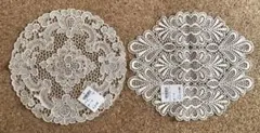ドイリー　2枚セット　ドイツ製　レース ホワイト アイボリー　円形　ヴィンテージ