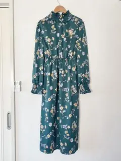 新品 Kaene レトロ 花柄 ロングワンピース グリーン 36