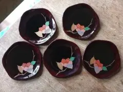 漆器 花柄 八角形 皿 14cm×5枚セット
