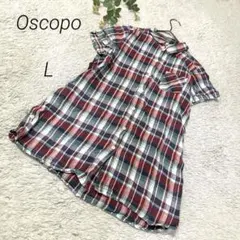 Oscopo 半袖ロングシャツ　リネン100％　チェック柄　赤　青　L