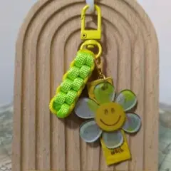 ★849フラワーにこちゃん革タグパラコードキーホルダー