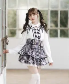 LIZLISA はしごリボンチェックティアー ドスカパン ピンク×ブラック
