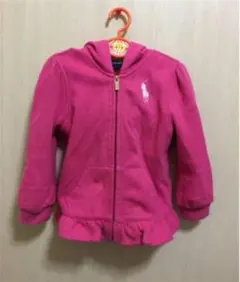 女の子90本物ラルフローレンのピンクビックポニーのフリルジップアップパーカー