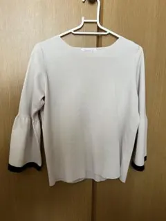 配色フレアスリーブニット　ライトグレー