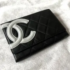 CHANEL 二つ折財布 ココマーク カンボンライン レザー 黒 オレンジのサムネイル