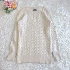 ラルフローレン 상태좋음 ケーブルニット ホワイト カシミヤ混 L レディース