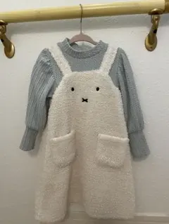 petit main アイボリー ボアオーバーオール 100cm