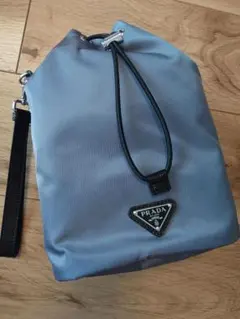 PRADA 巾着バッグ ナイロン ポーチ ブルー 正規品 レシートあり - メルカリ