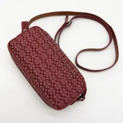 A567【美品 希少色】COACH ミニショルダーバッグ ミニシグネチャー 赤系