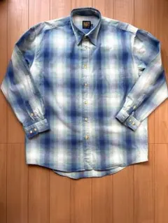 オンブレチェック シャツ L ブルー グリーン グラデーション 長袖 古着