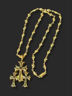 ★エクストラトリプルクロス ブラックジルコニア ゴールドネックレス