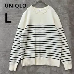 UNIQLO メンズ L ウォッシャブルミラノリブクルーネックセーター ボーダー