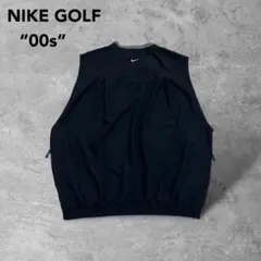 00sナイキゴルフ古着ウォームアップベストスウォッシュワンポイント刺繍ロゴ黒