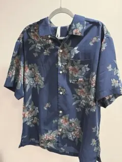 ネイビー フラワー アロハシャツ Lサイズ