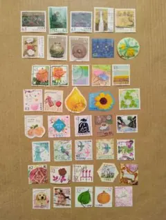 私製はがき用額面の切手　使用済み40種