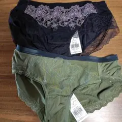 レース付きショーツ Mサイズ 黒・オリーブグリーン 2枚セット