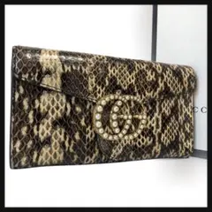 希少 GUCCI パイソン 長財布 GGマーモント パール 蛇革 訳あり特価