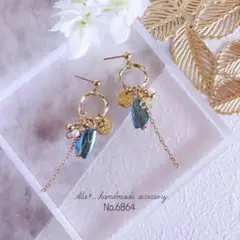 No.6864　❤︎メタリックブルーガラス　ピアス/イヤリング