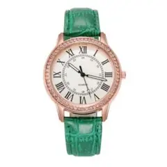 グリーン　レディース腕時計　ＰＵレザー　カジュアル　レディース　残りわずか
