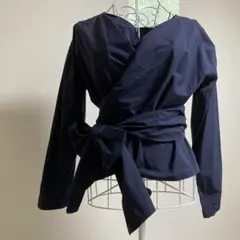 ネイビー ラップトップス 長袖 ウエストリボン