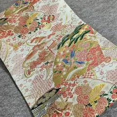 ◆827◆セミアンティーク　名古屋帯　四季花に鳳凰　昭和レトロ　和装　着物