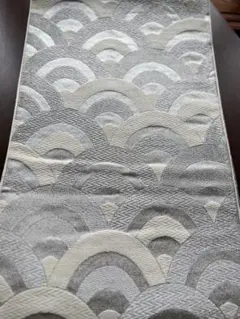 アンティーク袋帯☆W2オフホワイトとシルバーの波柄