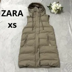 未使用品【ZARA】ロングダウンベスト／フード付き／XSサイズ（着画あり）
